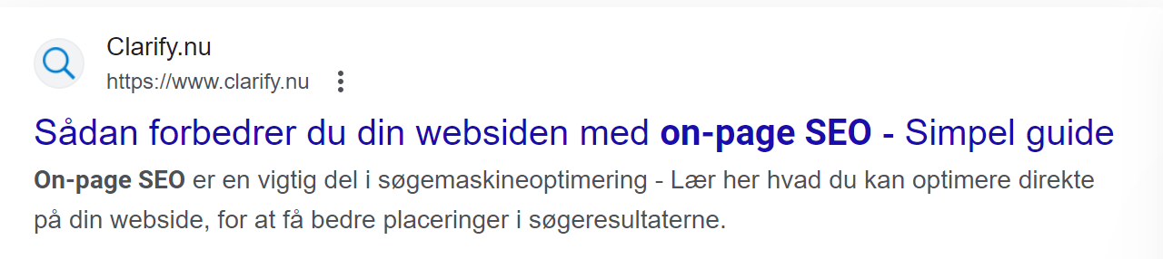 on-page seo vist med en snippet fra google